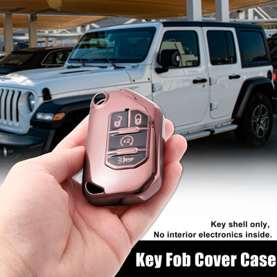 Harfington TPU Key Fob Cover Case for Jeep Wrangler JL JLU Gladiator JT Rubicon Sahara JLU 2018-2021 Key Fob Shell Protector Keyless Remote Smart Key Holder Pink