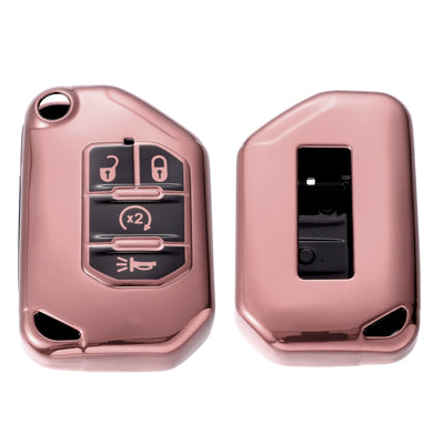 Harfington TPU Key Fob Cover Case for Jeep Wrangler JL JLU Gladiator JT Rubicon Sahara JLU 2018-2021 Key Fob Shell Protector Keyless Remote Smart Key Holder Pink