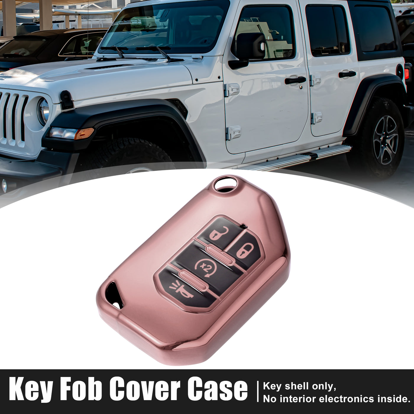 X AUTOHAUX TPU Key Fob Cover Case for Jeep Wrangler JL JLU Gladiator JT Rubicon Sahara JLU 2018-2021 Key Fob Shell Protector Keyless Remote Smart Key Holder Pink