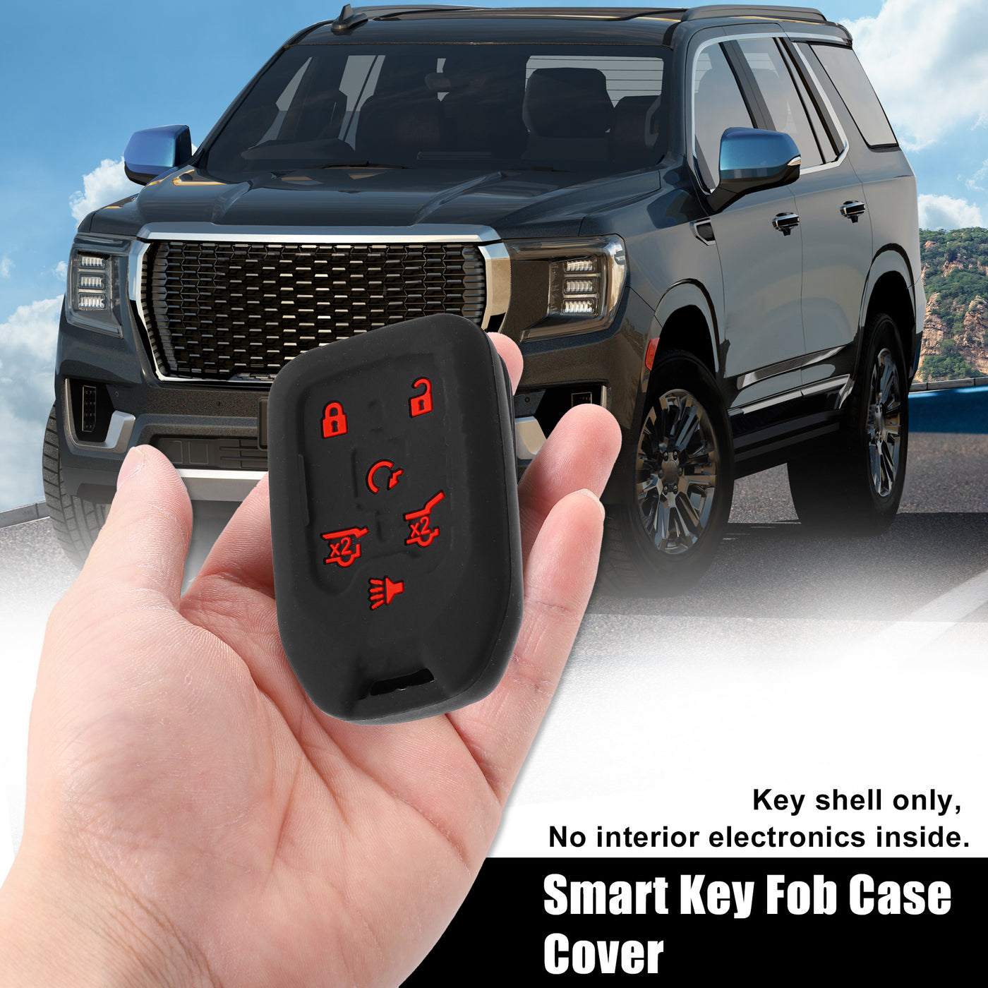 X AUTOHAUX 2pcs Silicone Smart Key Fob Case Cover for Chevrolet Suburban 2015-2020 Key Fob Shell Protector Keyless Remote Smart Key Holder Black Red