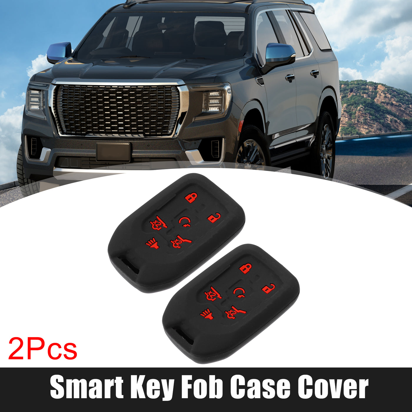 X AUTOHAUX 2pcs Silicone Smart Key Fob Case Cover for Chevrolet Suburban 2015-2020 Key Fob Shell Protector Keyless Remote Smart Key Holder Black Red