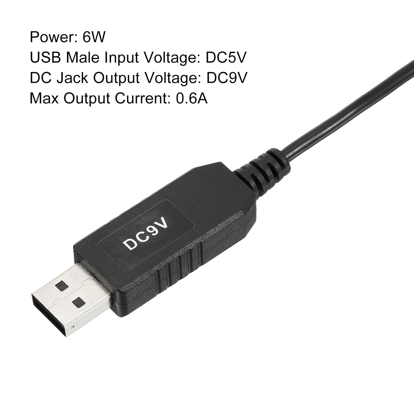 Harfington 6W 0.6A USB Step Up Voltage Converter, DC 5V to DC 9V Power Supply Adapter 90° Angle 5.5×2.5mm Cable for Router LED Lamp Speakers