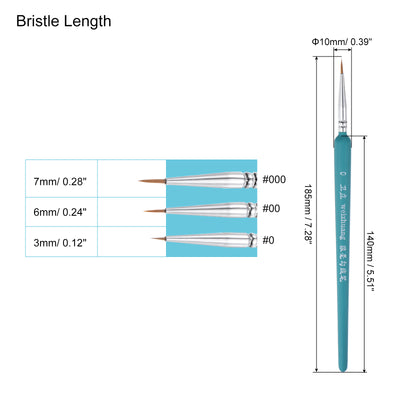 Harfington Uxcell Detailing Paint Brush Set #0 #00 #000 Bristle Blue Wood Handle 1 Set