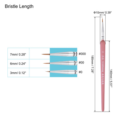 Harfington Uxcell Detailing Paint Brush Set #0 #00 #000 Bristle Pink Wood Handle 1 Set