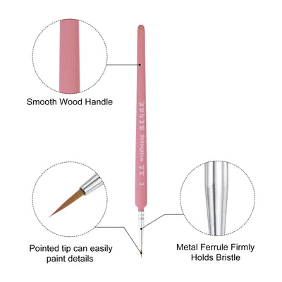 Harfington Uxcell Detailing Paint Brush Set #0 #00 #000 Bristle Pink Wood Handle 1 Set