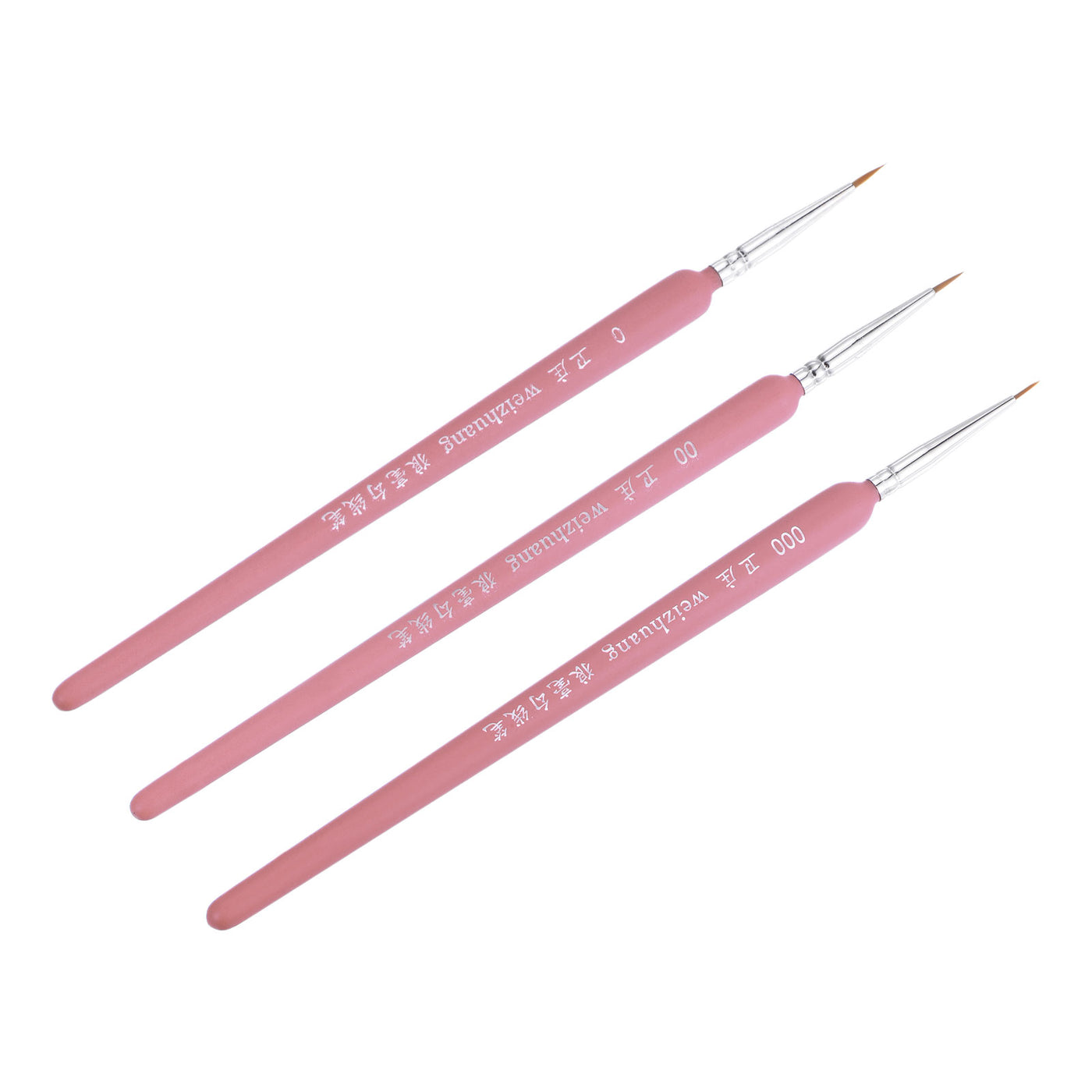 uxcell Uxcell Detailing Paint Brush Set #0 #00 #000 Bristle Pink Wood Handle 1 Set