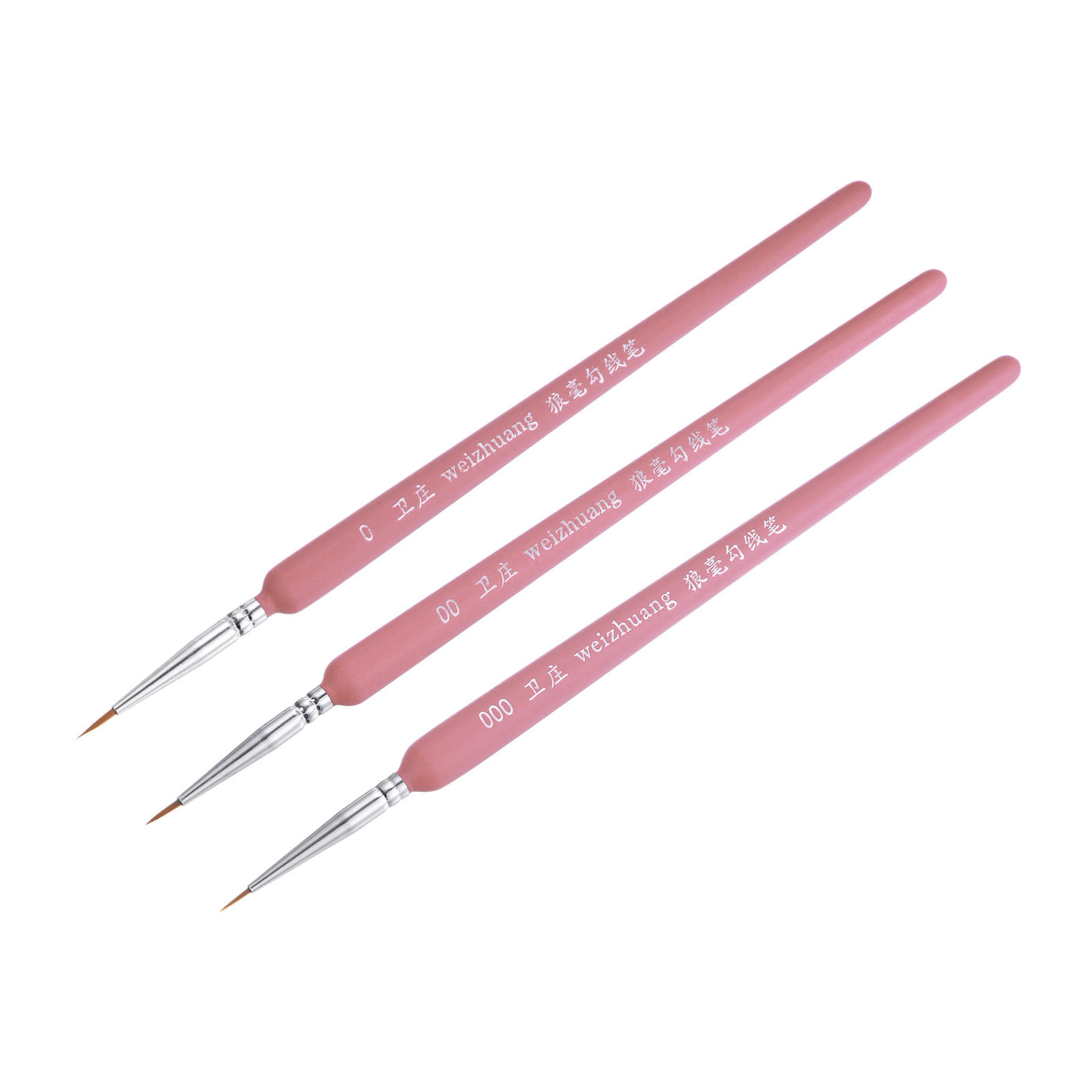 uxcell Uxcell Detailing Paint Brush Set #0 #00 #000 Bristle Pink Wood Handle 1 Set