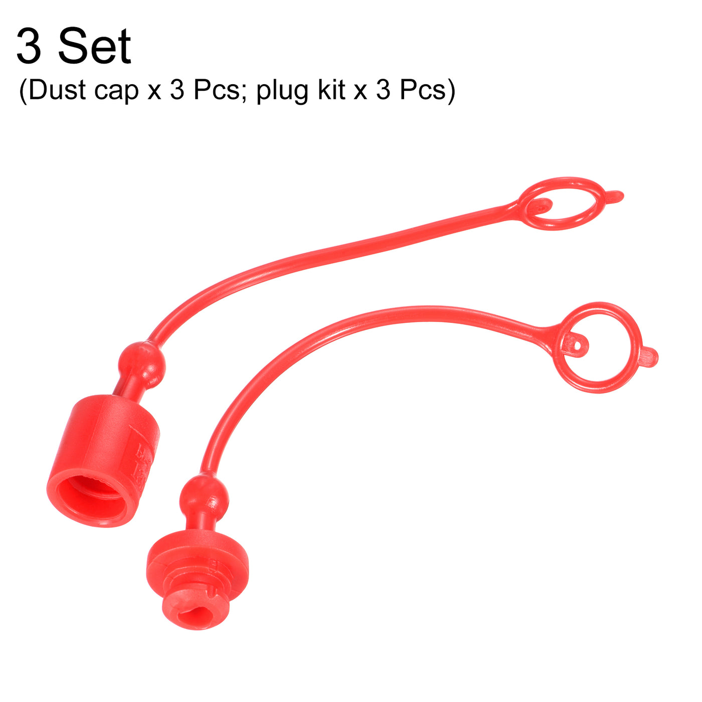 Harfington Dust Cap and Plug Kit, 3 Set 3/5" ID PVC Male Female Connector Protection Sleeve Covers for Hydraulic Quick Coupling, Red