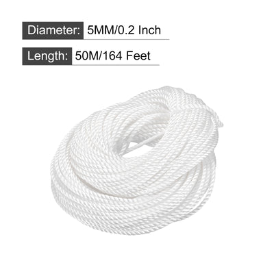 Harfington Twisted Nylon Mason Line White 50M/164 Feet 5MM Dia for DIY Projects