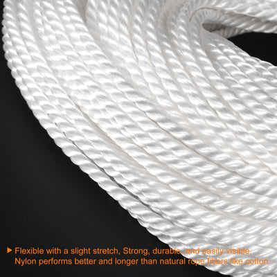 Harfington Twisted Nylon Mason Line White 50M/164 Feet 5MM Dia for DIY Projects