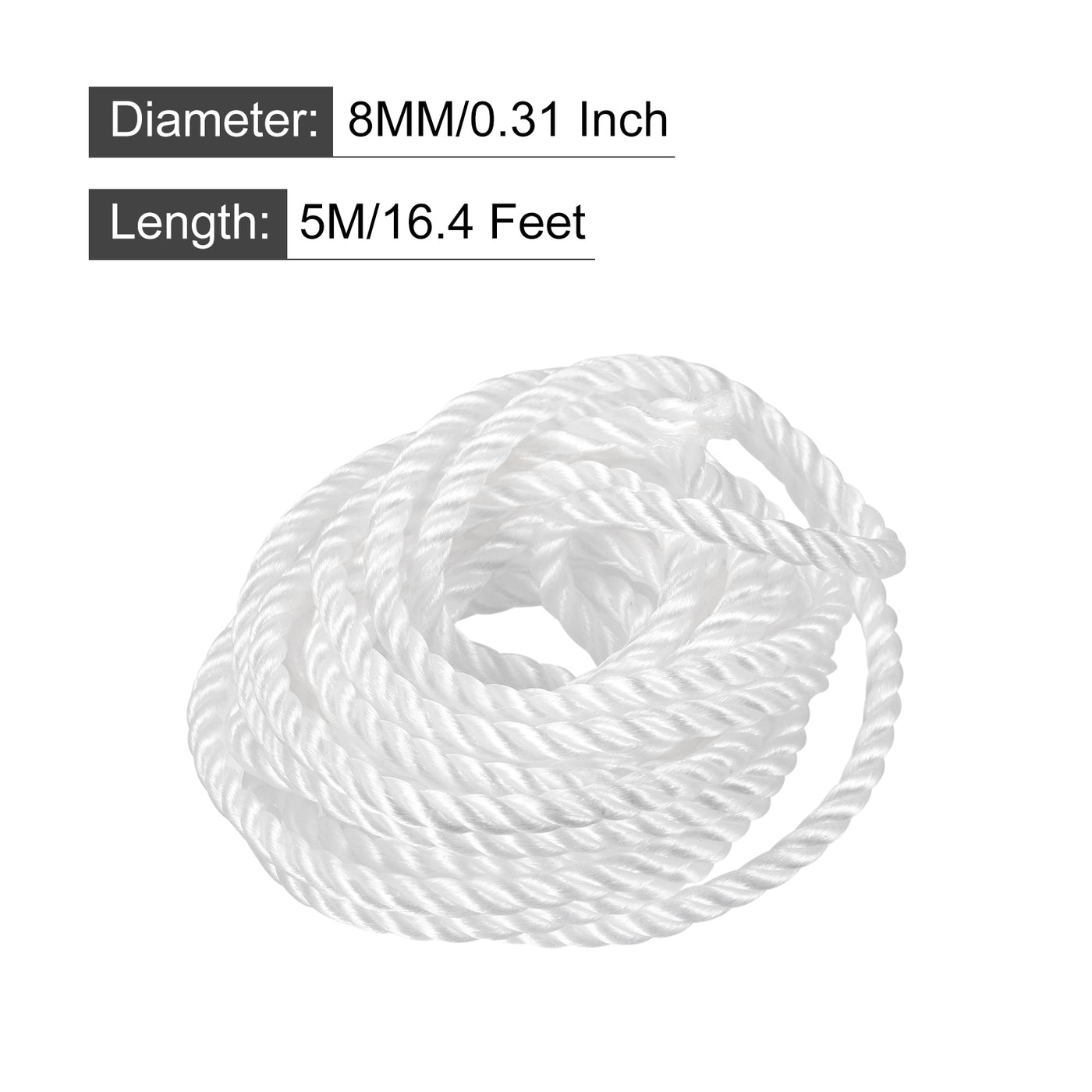 Harfington Twisted Nylon Mason Line White 5M/16.4 Feet 8MM Dia for DIY Projects