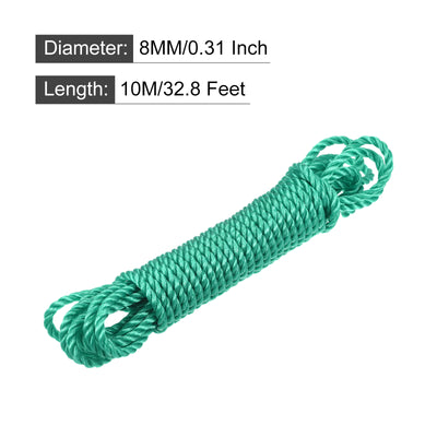 Harfington Twisted Nylon Mason Line Green 10M/32.8 Feet 8MM Dia for DIY Projects