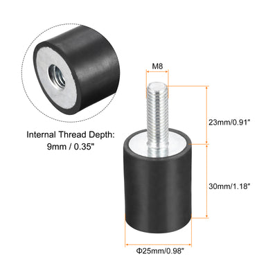 Harfington Uxcell Rubber Mounts 8pcs M8 Male/Female Vibration Isolator Shock Absorber D25mmxH30mm