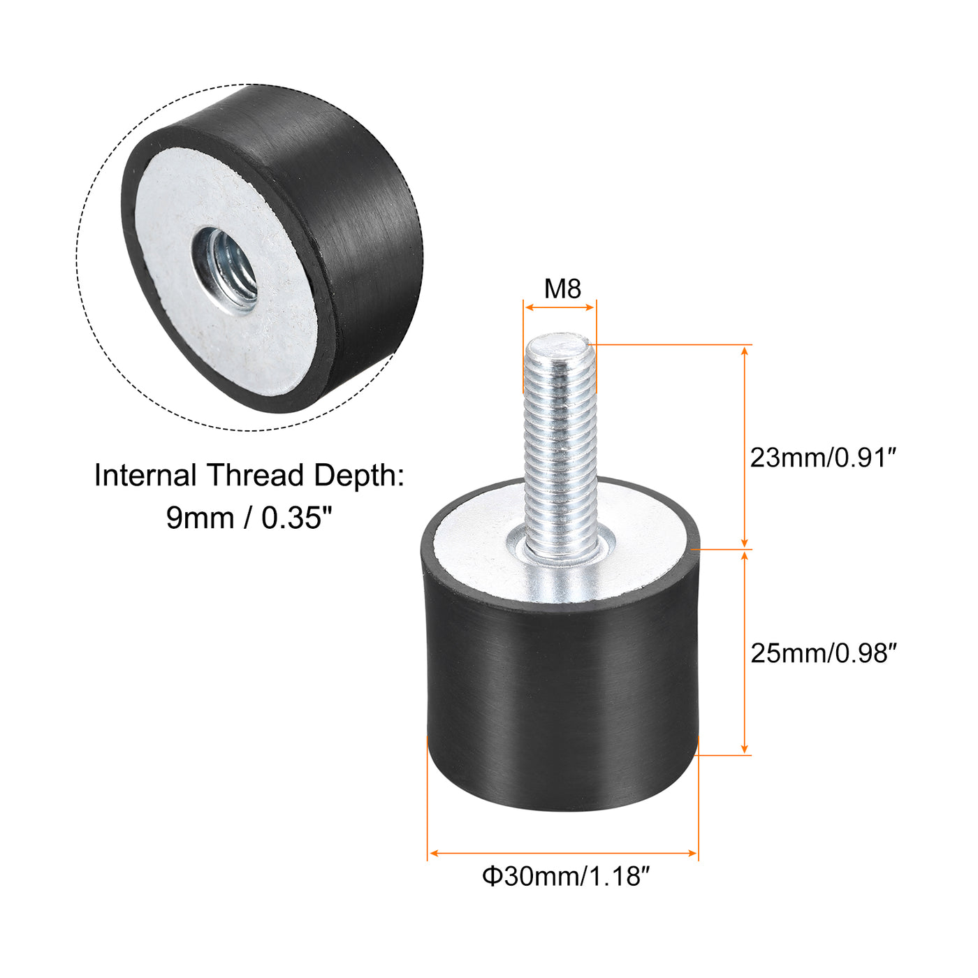 uxcell Uxcell Rubber Mounts 4pcs M8 Male/Female Vibration Isolator Shock Absorber D30mmxH25mm