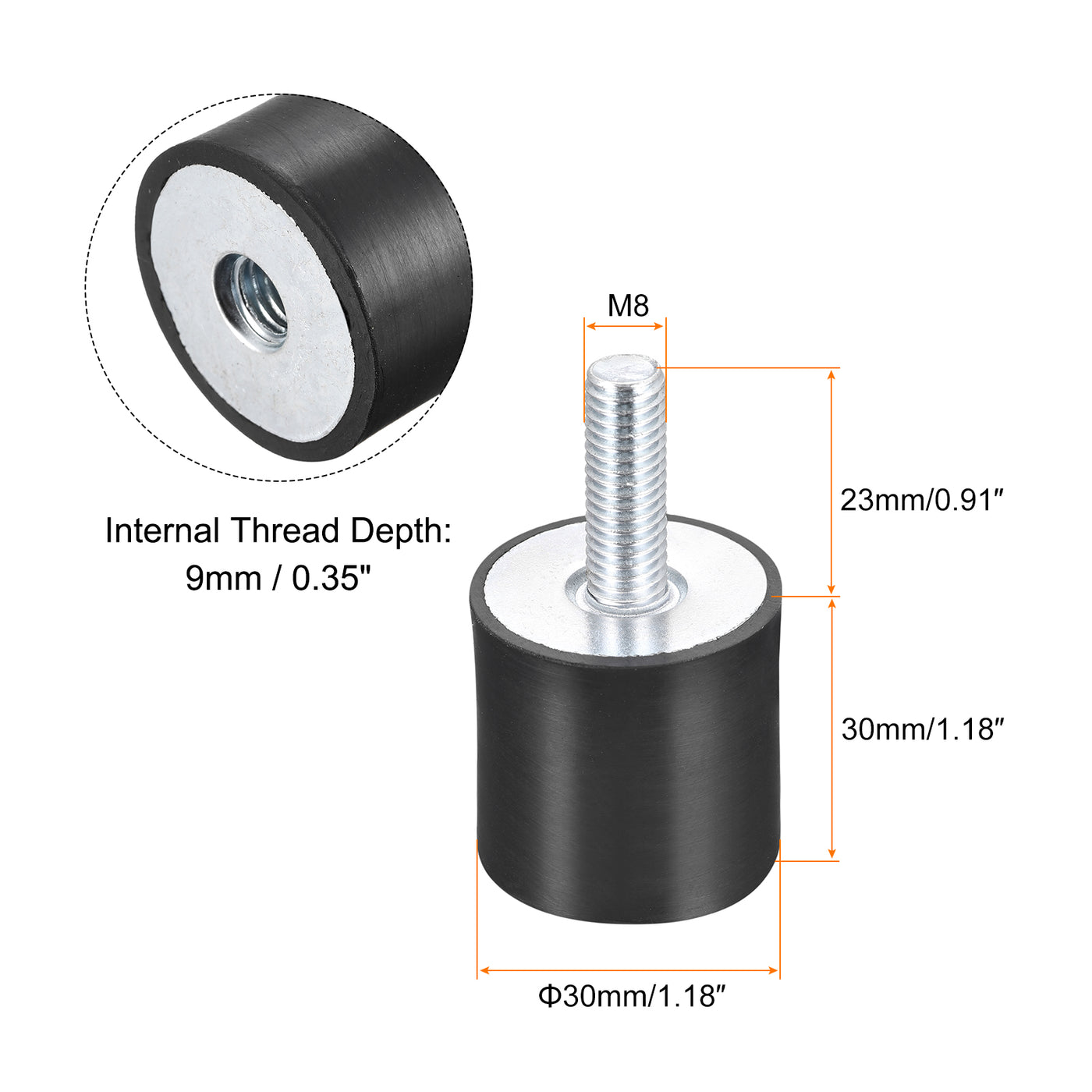 uxcell Uxcell Rubber Mounts 2pcs M8 Male/Female Vibration Isolator Shock Absorber D30mmxH30mm