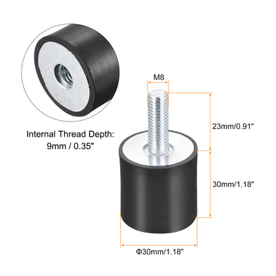 Harfington Uxcell Rubber Mounts 2pcs M8 Male/Female Vibration Isolator Shock Absorber D30mmxH30mm