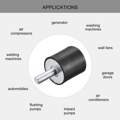 Harfington Uxcell Rubber Mounts 2pcs M8 Male/Female Vibration Isolator Shock Absorber D30mmxH30mm