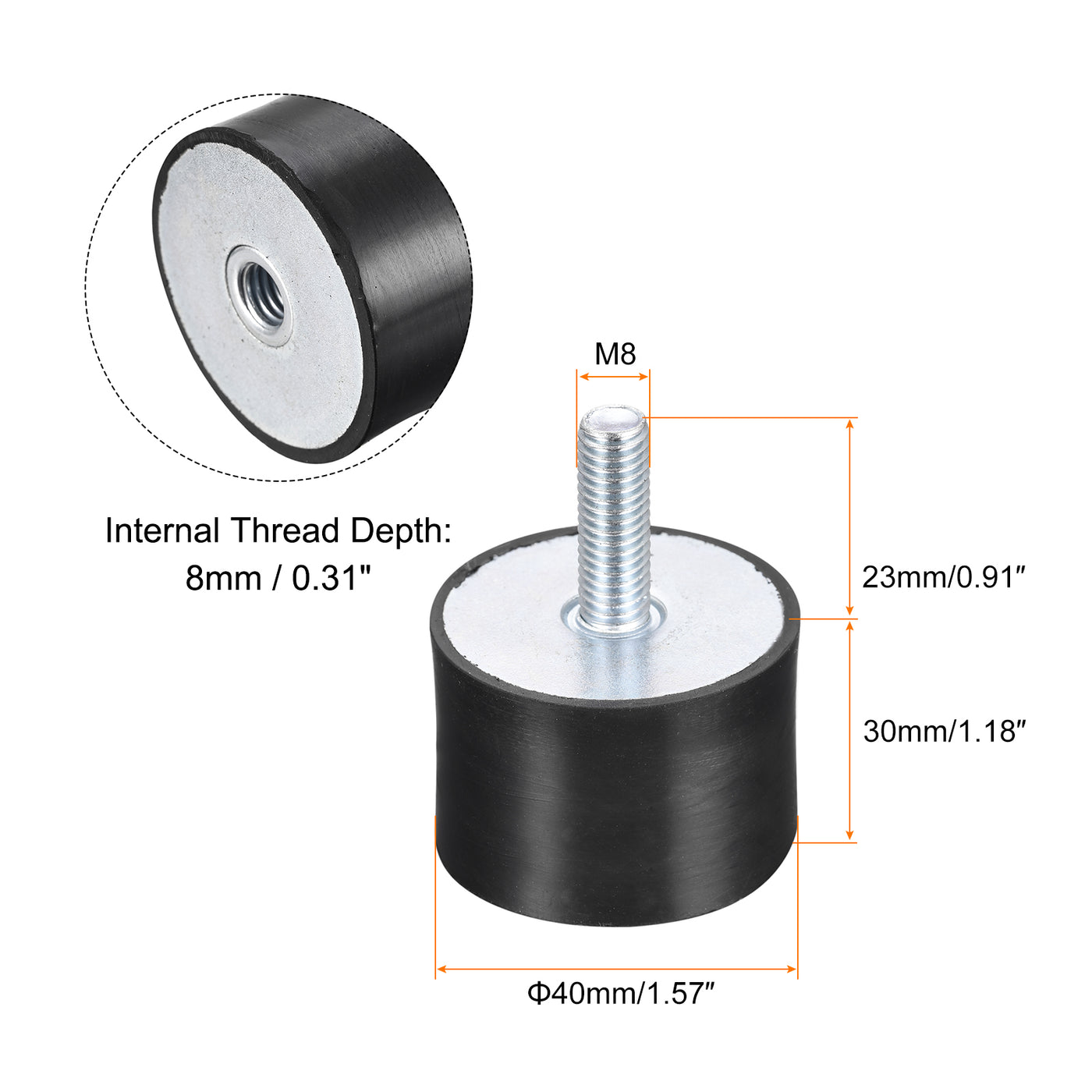 uxcell Uxcell Rubber Mounts M8 Male/Female Vibration Isolator Shock Absorber D40mmxH30mm