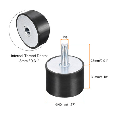 Harfington Uxcell Rubber Mounts M8 Male/Female Vibration Isolator Shock Absorber D40mmxH30mm