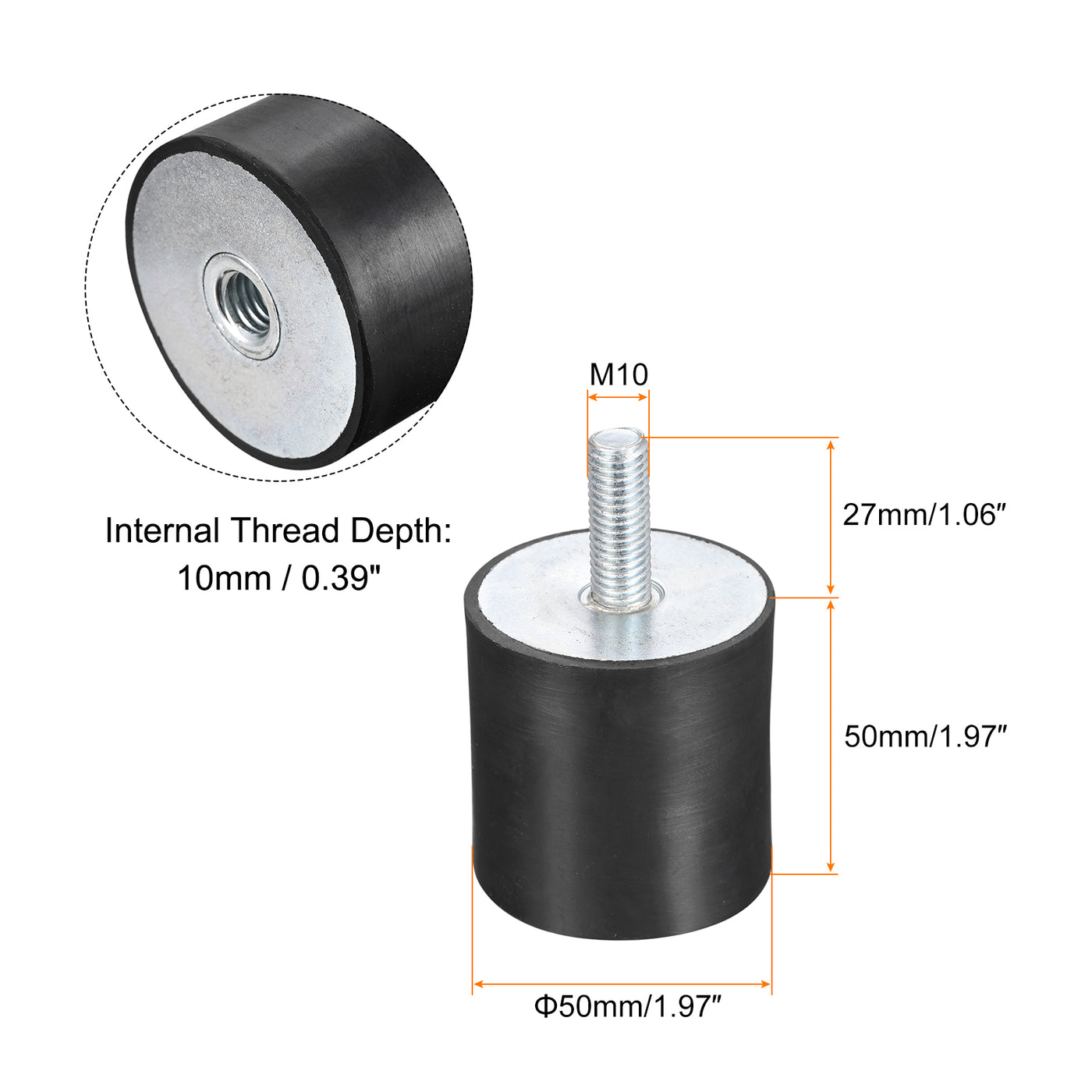 uxcell Uxcell Rubber Mounts 2pcs M10 Male/Female Vibration Isolator Shock Absorber D50mmxH50mm