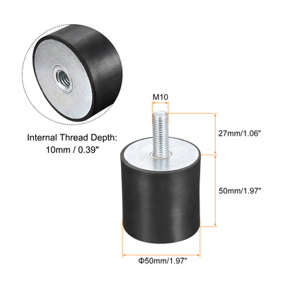 Harfington Uxcell Rubber Mounts 2pcs M10 Male/Female Vibration Isolator Shock Absorber D50mmxH50mm