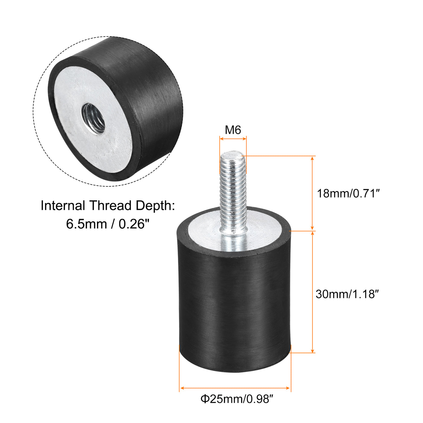 uxcell Uxcell 4Stk. Gummilager M6 Außen-/Innengewinde Schwingungsisolator Stoßdämpfer D25mmxH30mm