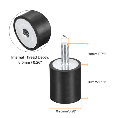 Harfington Uxcell 4Stk. Gummilager M6 Außen-/Innengewinde Schwingungsisolator Stoßdämpfer D25mmxH30mm