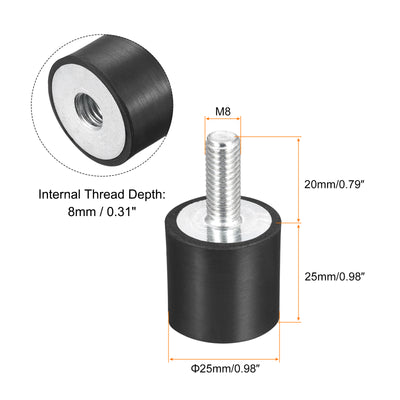 Harfington Uxcell 8Stk. Gummilager M8 Außen-/Innengewinde Schwingungsisolator Stoßdämpfer D25mmxH25mm