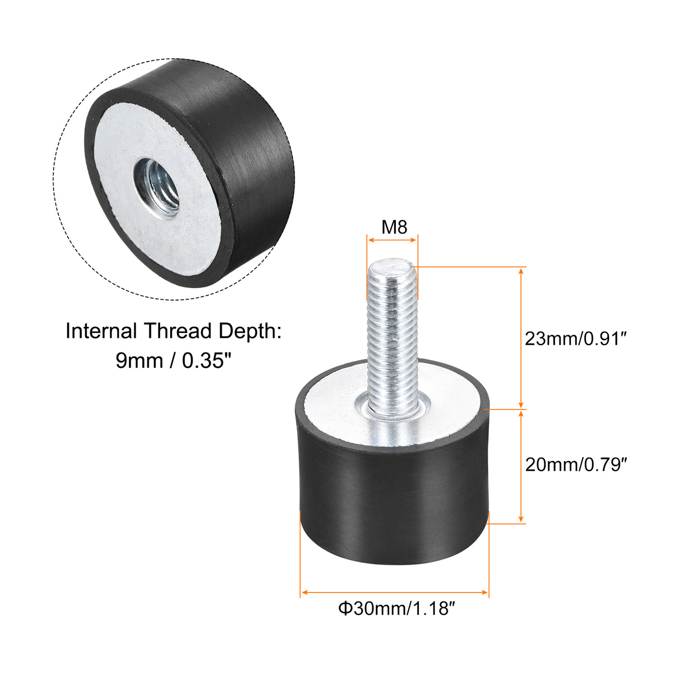 uxcell Uxcell 2Stk. Gummilager M8 Außen-/Innengewinde Schwingungsisolator Stoßdämpfer D30mmxH20mm