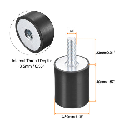 Harfington Uxcell Rubber Mounts 4pcs M8 Male/Female Vibration Isolator Shock Absorber D30mmxH40mm