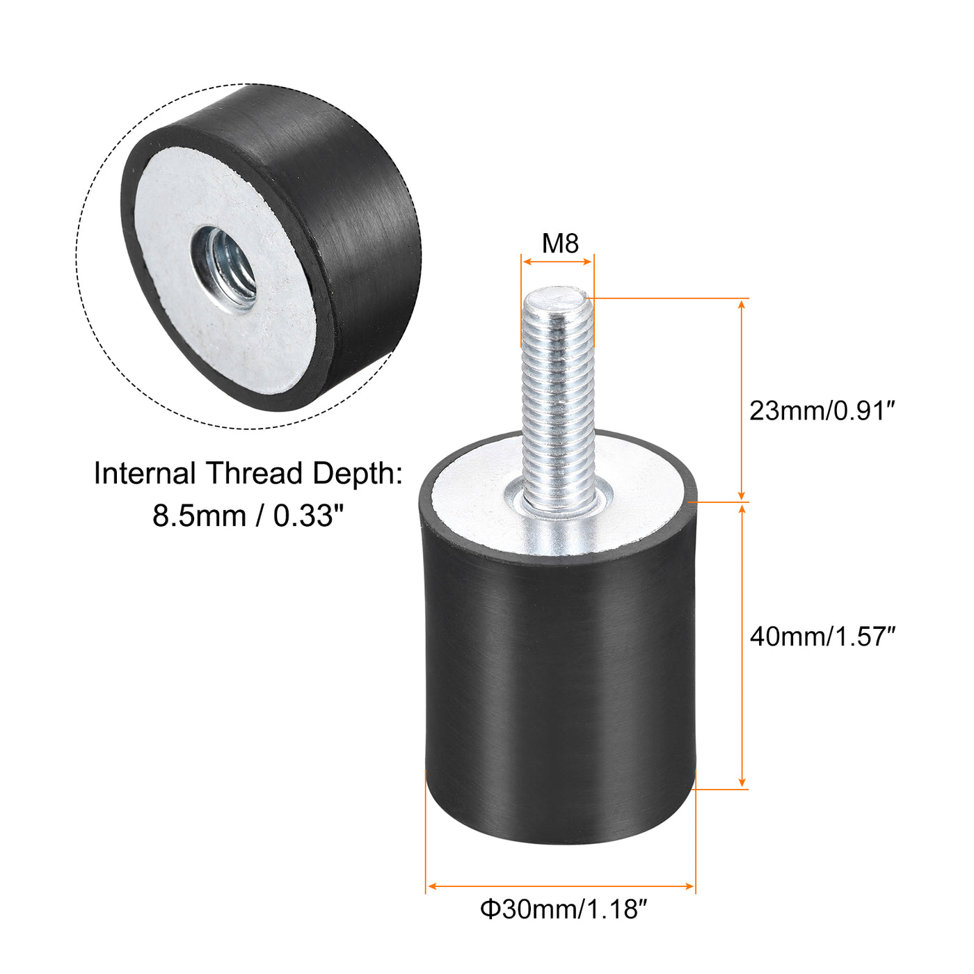 uxcell Uxcell 2Stk. Gummilager M8 Außen-/Innengewinde Schwingungsisolator Stoßdämpfer D30mmxH40mm