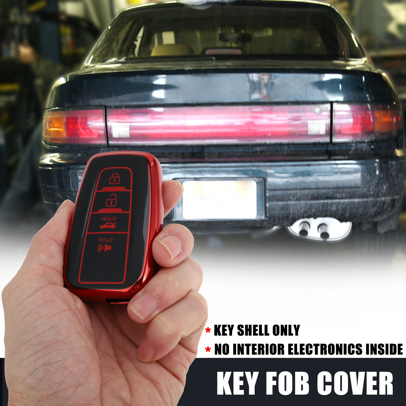 X AUTOHAUX Car Key Fob Cover 4 Button Remote Key Fob Case Red for Toyota RAV4 Camry Corolla Avalon C-HR Prius GT86 Highlander 2018-2022