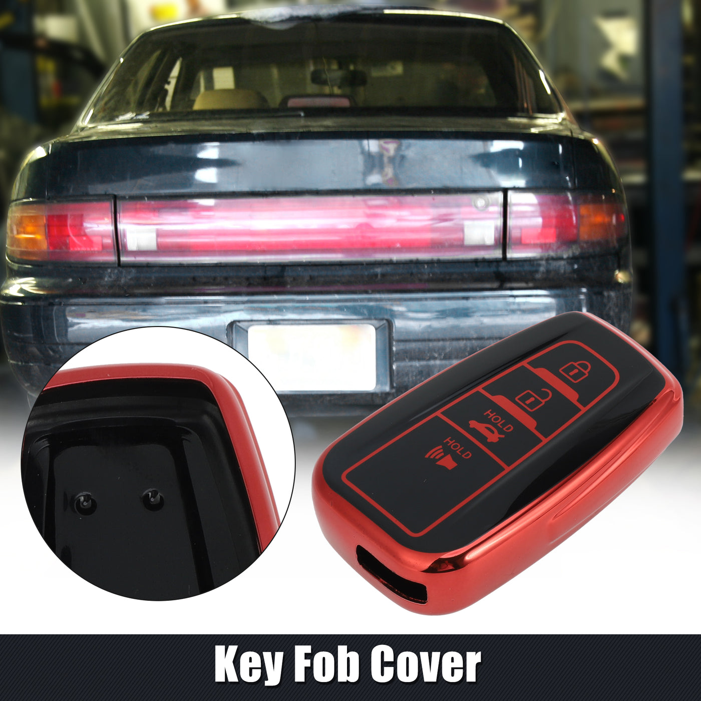 X AUTOHAUX Car Key Fob Cover 4 Button Remote Key Fob Case Red for Toyota RAV4 Camry Corolla Avalon C-HR Prius GT86 Highlander 2018-2022