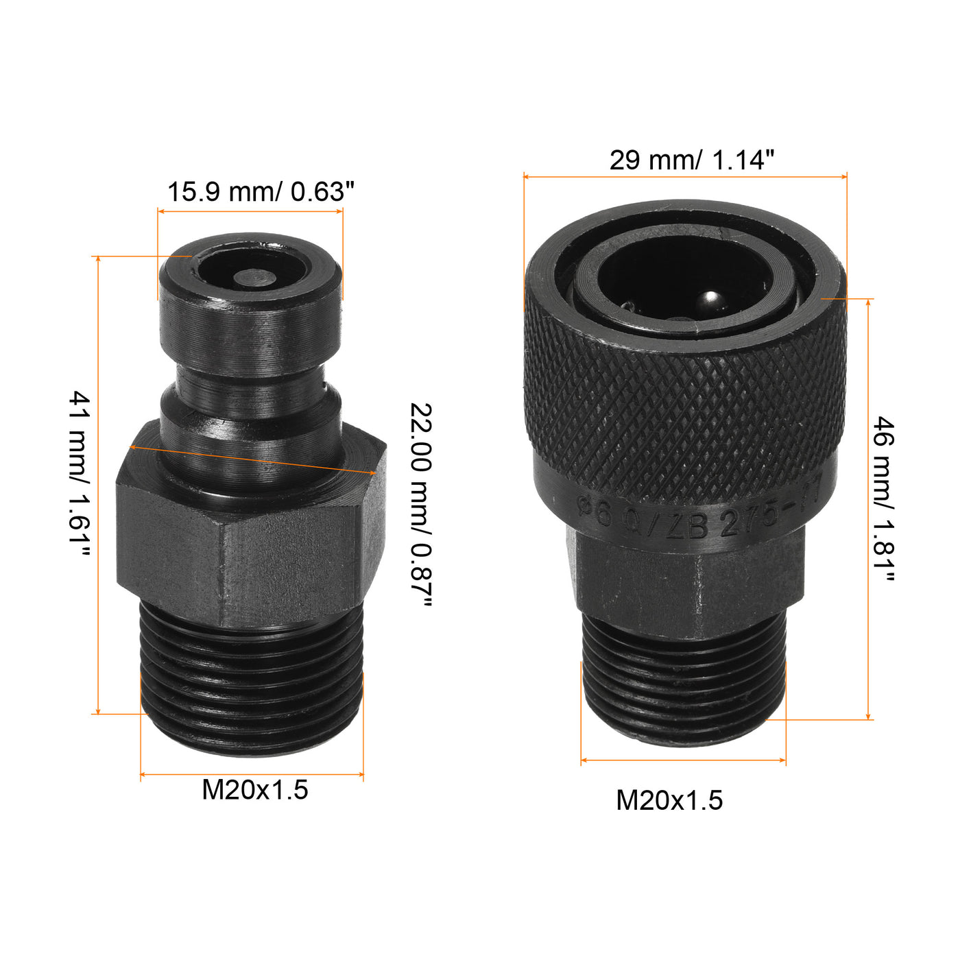 Harfington Hydraulic Quick Connect Coupler, 1 Set Carbon Steel M20x1.5mm Male Thread Pipe Fitting Plug Adapter for Construction Agriculture with Washer, Black