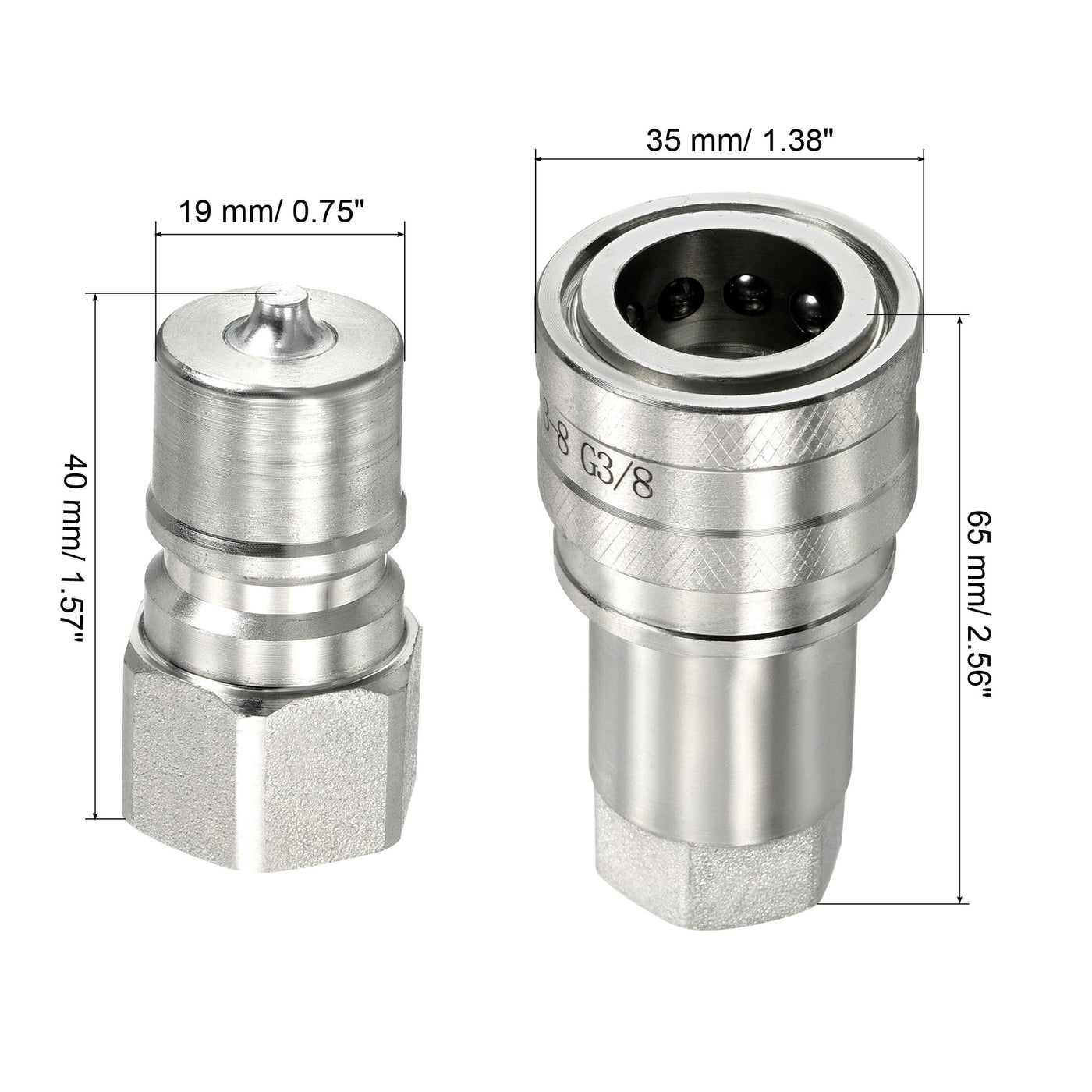 Harfington Hydraulic Quick Connect Coupler Set, 1 Set Carbon Steel G3/8 Female Pipe Fitting Plug Adapter for Construction Agriculture, Silver