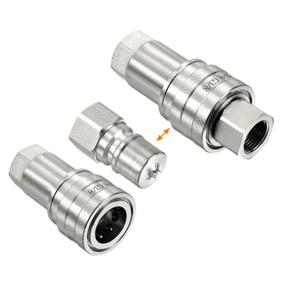 Harfington Hydraulic Quick Connect Coupler Set, 1 Set Carbon Steel G3/8 Female Pipe Fitting Plug Adapter for Construction Agriculture, Silver