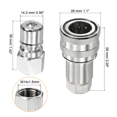 Harfington Hydraulic Quick Connect Coupler, 1 Set Carbon Steel M14x1.5mm Female Thread Pipe Fitting Plug Adapter for Construction Agriculture, Silver