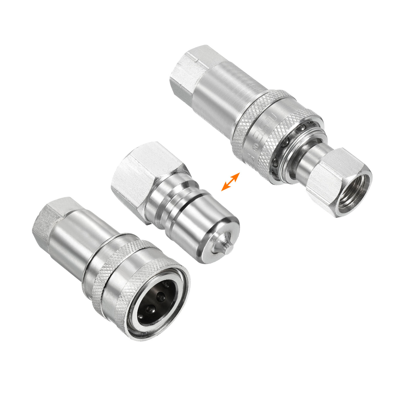 Harfington Hydraulic Quick Connect Coupler, 1 Set Carbon Steel M14x1.5mm Female Thread Pipe Fitting Plug Adapter for Construction Agriculture, Silver