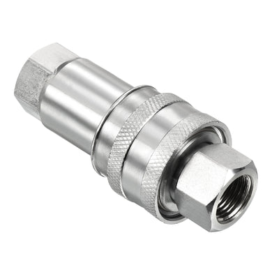 Harfington Hydraulic Quick Connect Coupler, 1 Set Carbon Steel M16x1.5mm Female Thread Pipe Fitting Plug Adapter for Construction Agriculture, Silver