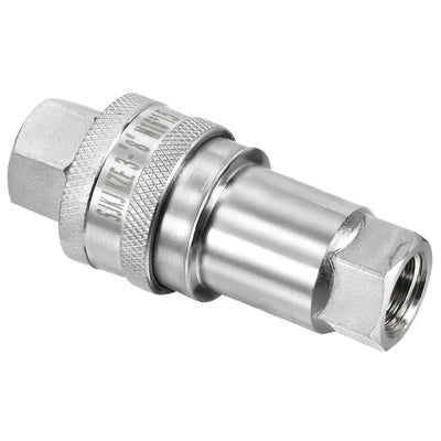 Harfington Hydraulic Quick Connect Coupler, 1 Set Carbon Steel M16x1.5mm Female Thread Pipe Fitting Plug Adapter for Construction Agriculture, Silver