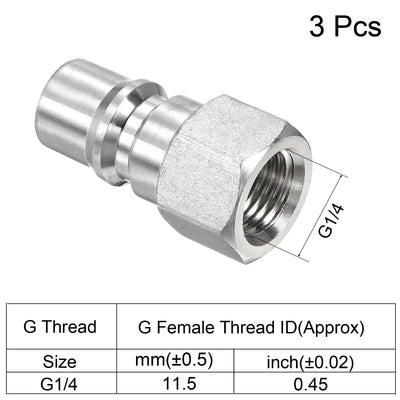 Harfington Hydraulic Quick Connect Coupler, 3 Pack Carbon Steel G1/4 Female 0.56" OD Pipe Fitting Plug Adapter for Construction Agriculture, Silver