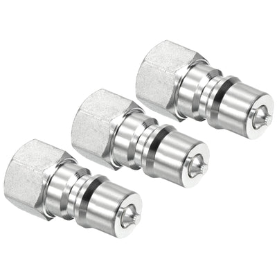 Harfington Hydraulic Quick Connect Coupler, 3 Pack Carbon Steel G1/4 Female 0.56" OD Pipe Fitting Plug Adapter for Construction Agriculture, Silver