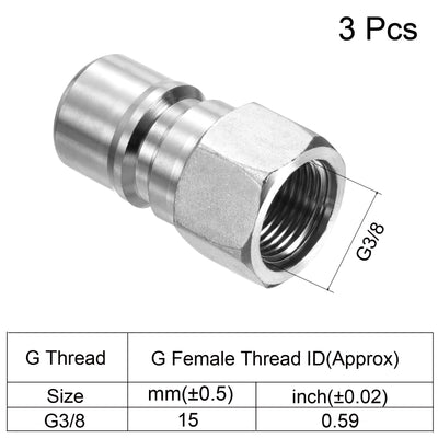 Harfington Hydraulic Quick Connect Coupler, 3 Pack Carbon Steel G3/8 Female 0.75" OD Pipe Fitting Plug Adapter for Construction Agriculture, Silver