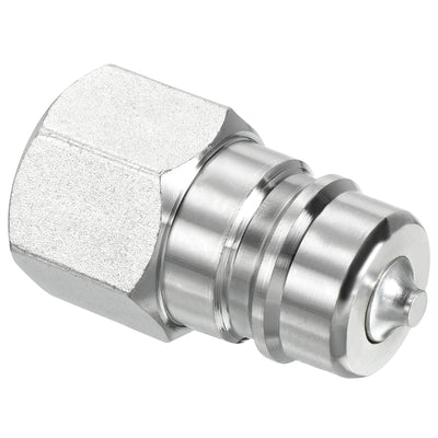 Harfington Hydraulic Quick Connect Coupler, 1 Pack Carbon Steel G1/2 Female 0.85" OD Pipe Fitting Plug Adapter for Construction Agriculture, Silver