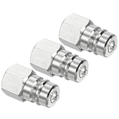 Harfington Hydraulic Quick Connect Coupler, 3 Pack Carbon Steel G1/2 Female 0.85" OD Pipe Fitting Plug Adapter for Construction Agriculture, Silver