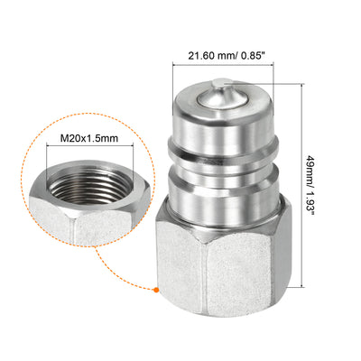 Harfington Hydraulic Quick Connect Coupler, 1 Pack Carbon Steel M20x1.5mm Female Thread 0.85" OD Pipe Fitting Plug Adapter for Construction Agriculture, Silver