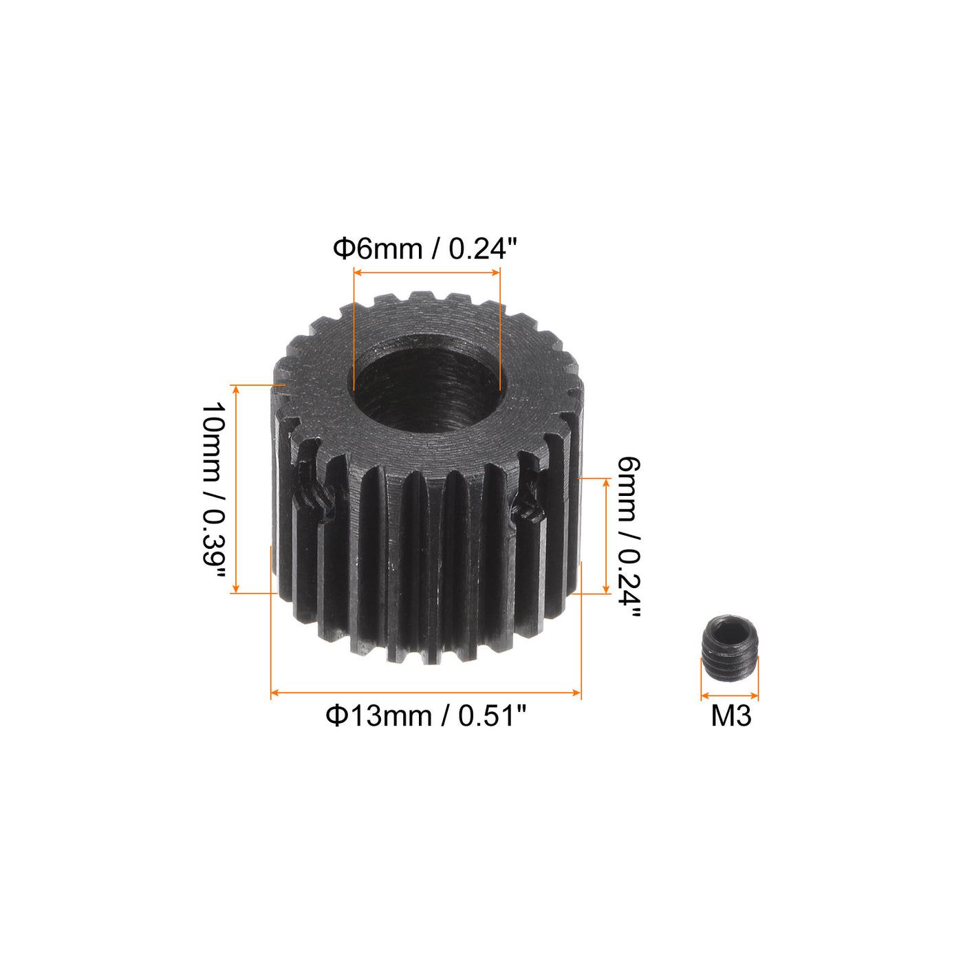 uxcell Uxcell 0.5 Mod 24T 6mm Bore 13mm Outer Dia 45# Carbon Steel Motor Pinion Gear Set