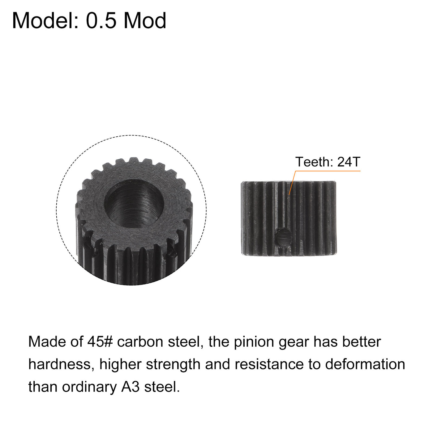 uxcell Uxcell 0.5 Mod 24T 6mm Bore 13mm Outer Dia 45# Carbon Steel Motor Pinion Gear Set