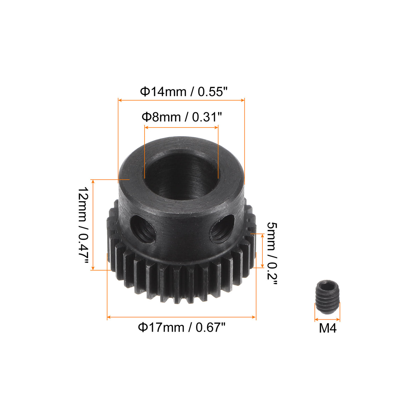 uxcell Uxcell 0.5 Mod 32T 8mm Bore 17mm Outer Dia 45# Carbon Steel Motor Pinion Gear Set