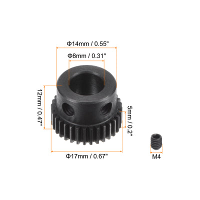 Harfington Uxcell 0.5 Mod 32T 8mm Bore 17mm Outer Dia 45# Carbon Steel Motor Pinion Gear Set